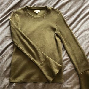 Madewell Dark Green Ribbed Flare Sleeved Sweater